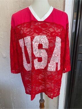 Bibi Red Lace USA Graphic Women's Top